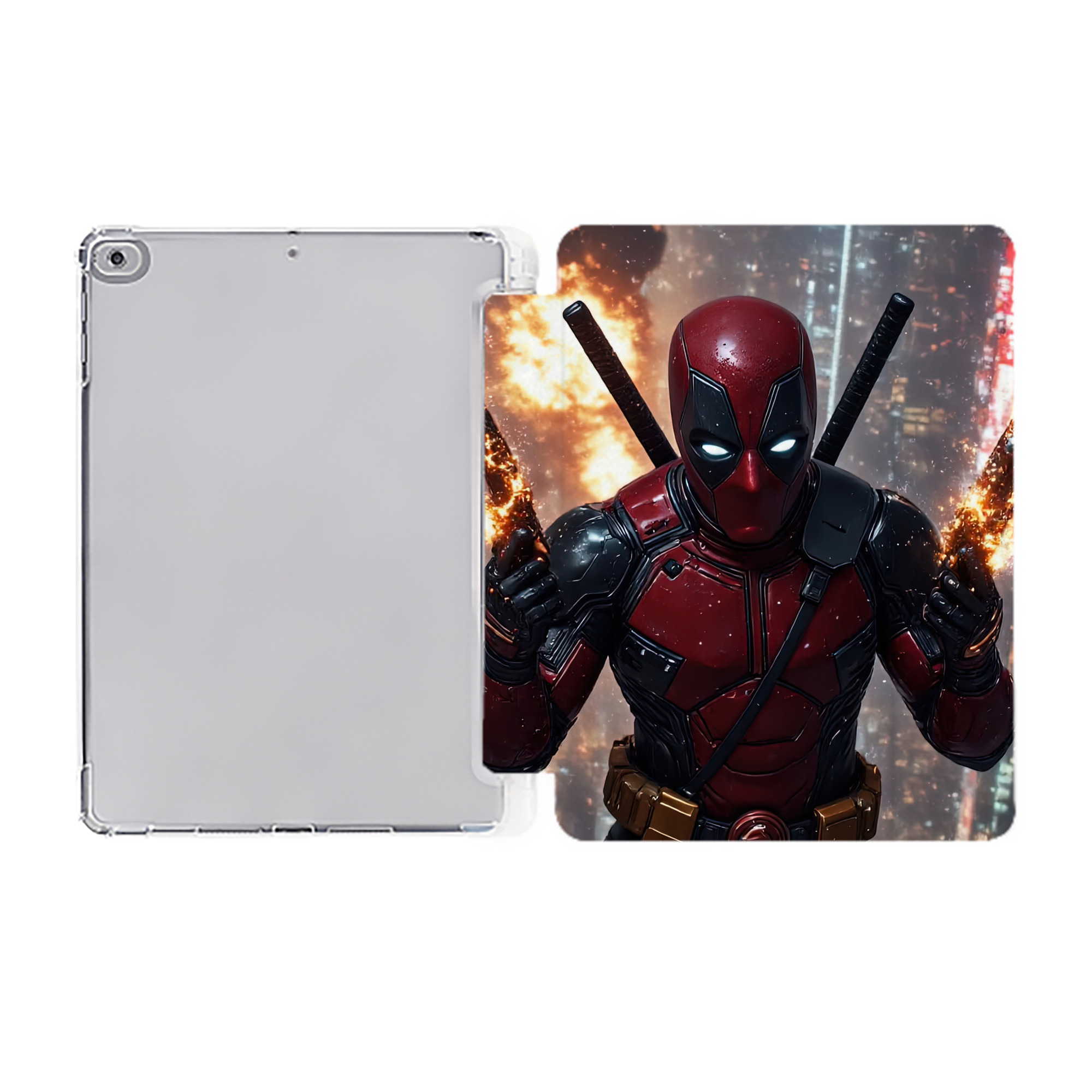 （画像用） Deadpool デッドプール IPad ケース ペン収納付き 三つ折りスタンド PUレザー×シリコン 対応機種9.5/10.5/10.9インチ